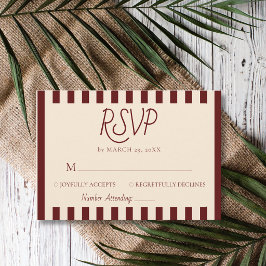 Cartão RSVP Casamento Minimalista Retro com Listras Burgundy P