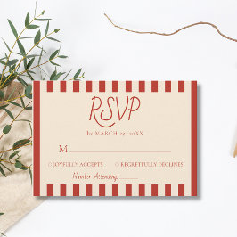 Cartão RSVP Casamento Minimalista Retro com Listras de Marfim