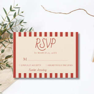 Cartão RSVP Casamento Minimalista Retro com Listras de Marfim