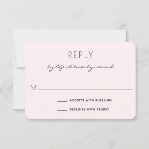 Cartão RSVP Casamento Minimalista Rosa Bege e Azul Marinho Ele