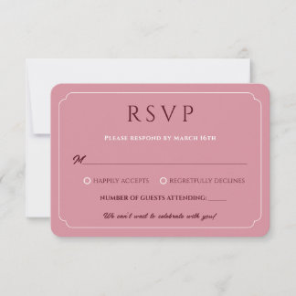 Cartão RSVP Casamento Minimalista Rosa Poeira Rosa