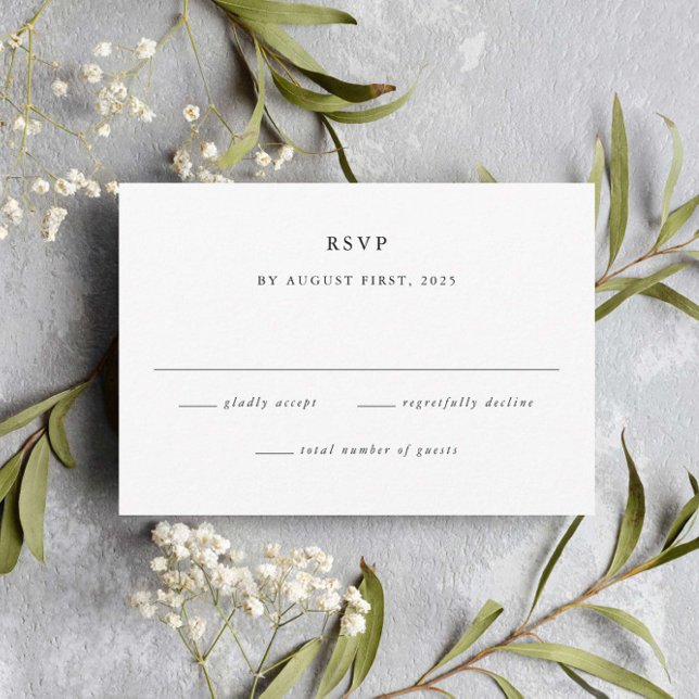Cartão RSVP Casamento Minimalista Simples Preto e Branco (Simple minimalist black and white wedding rsvp cad.)