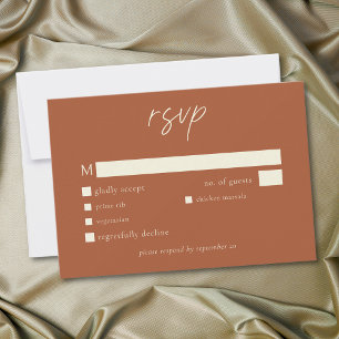 Cartão RSVP Casamento Minimalista Terracota de Ferrugem Elegan