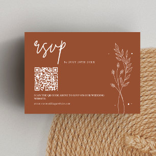 Cartão RSVP Casamento Minimalista Terracotta Queimou Orange Bo