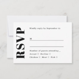 Cartão RSVP Casamento Minimalista. Tipografia Limpa Preto e Br