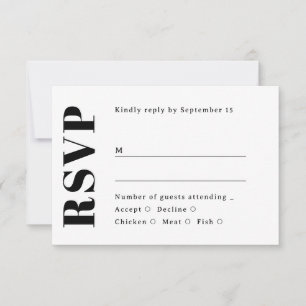Cartão RSVP Casamento Minimalista. Tipografia Limpa Preto e Br