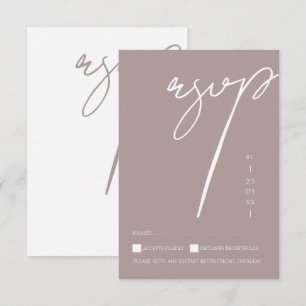 Cartão RSVP Casamento Minimalista Tipografia Script Berinjela