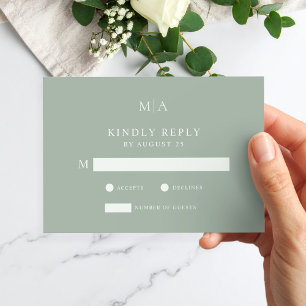 Cartão RSVP Casamento Minimalista Verde do Moderno Sage