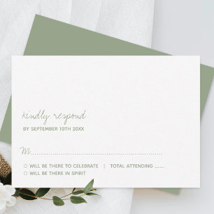 Cartão RSVP Casamento Minimalista Verde do Script Moderno