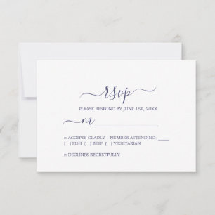 Cartão RSVP Casamento Mínimo Azul do Marinho de Script Chic