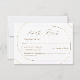 Cartão RSVP Casamento Mínimo Branco de Arco Moderno Dourado