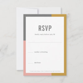 Cartão RSVP Casamento Mínimo de Bloco de Cores