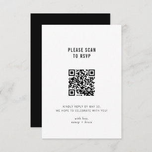Cartão RSVP Casamento mínimo de código QR online preto branco 