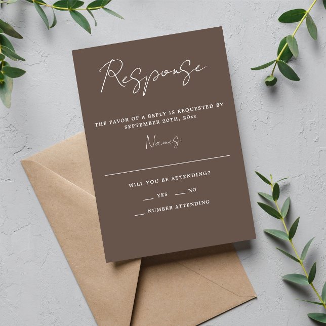 Cartão RSVP Casamento Mínimo de Cogumelo Simplicity 3 Script V (Criador carregado)