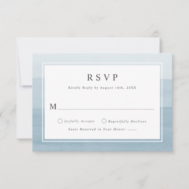 Cartão RSVP Casamento Mínimo de Cor Azul de Água (Frente)