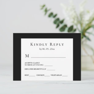 Cartão RSVP Casamento mínimo de Design branco preto moderno
