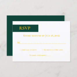 Cartão RSVP Casamento Mínimo de Emerald Green Dourado Monogram