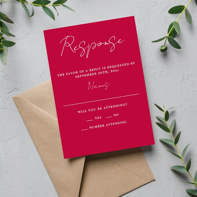 Cartão RSVP Casamento Mínimo de Framboesa com Simplicidade 3 R (Criador carregado)