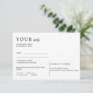 Cartão RSVP Casamento mínimo de manuscritos negros e brancos
