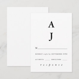 Cartão RSVP Casamento Mínimo de Monograma Preto e Branco