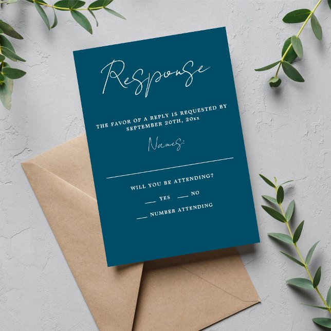 Cartão RSVP Casamento Mínimo de Netuno com Simplicidade 3 Verd (Criador carregado)