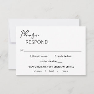Cartão RSVP Casamento mínimo de preto e branco moderno
