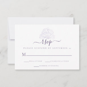 Cartão RSVP Casamento Mínimo De Roxo Floral Elegante