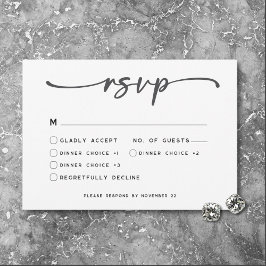Cartão RSVP Casamento Mínimo de Script Branco Preto Moderno