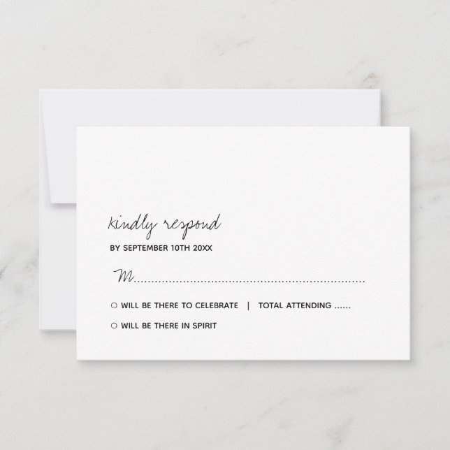 Cartão RSVP Casamento Mínimo de Script Preto e Branco Moderno (Frente)