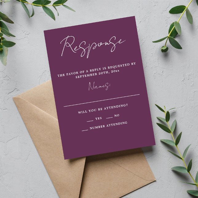 Cartão RSVP Casamento Mínimo de Uvas de Simplicidade 3 Script  (Criador carregado)