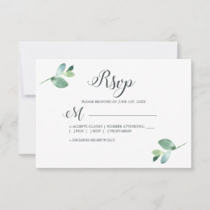 Cartão RSVP Casamento Mínimo do Eucalyptus Foliage em Script C