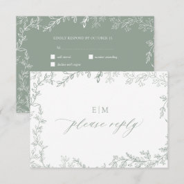 Cartão RSVP Casamento Mínimo do Monograma Verde de Sábado Folh