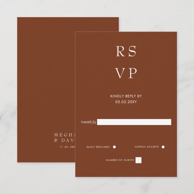 Cartão RSVP Casamento Mínimo e Simples de Terracotta (Frente/Verso)