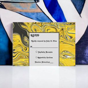 Cartão RSVP Casamento Mínimo Elegante de Pastel Dourado Negro