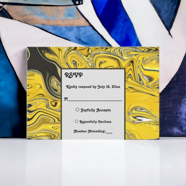 Cartão RSVP Casamento Mínimo Elegante de Pastel Dourado Negro (Criador carregado)