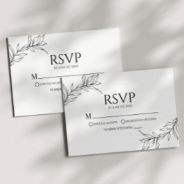 Cartão RSVP Casamento Mínimo Minimalista de Folha Branca Negra