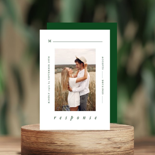 Cartão RSVP Casamento Mínimo Moderno de Fotografias Verde Esme (Criador carregado)