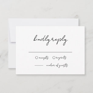 Cartão RSVP Casamento Mínimo Preto e Branco Escrito Manuscrito