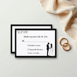 Cartão RSVP Casamento Mínimo Romântico Preto e Branco