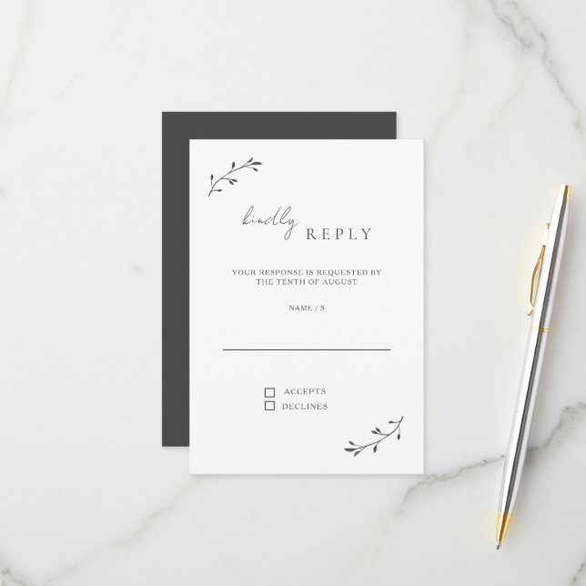 Cartão RSVP Casamento Mínimo Simples de Chic Moderno Botânico (Frente/Verso In Situ)