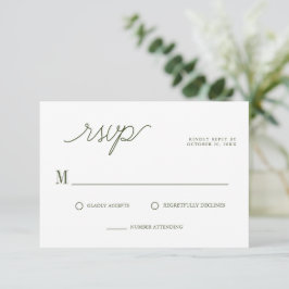Cartão RSVP Casamento Mínimo Verde Verde-Oliva Elegante