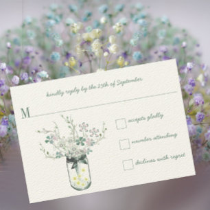 Cartão RSVP Casamento Mint Blush Mint Mason Jar Wildflower