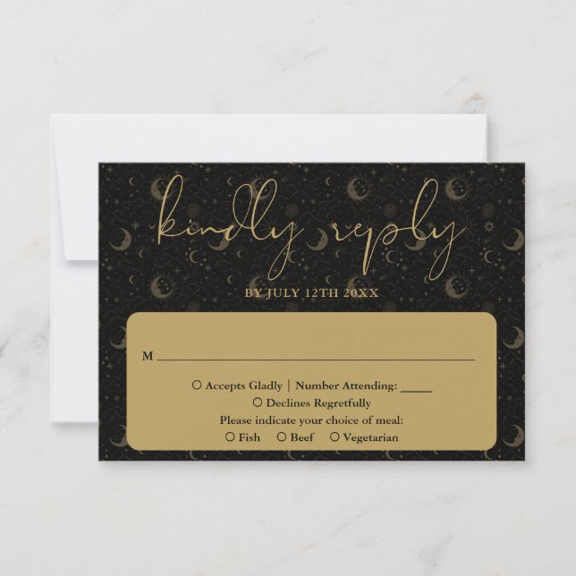 Cartão RSVP Casamento Místico Celestial com Letra Elegante (Frente)