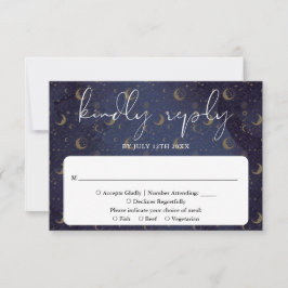 Cartão RSVP Casamento Místico Celestial com Letra Elegante