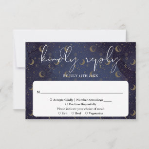 Cartão RSVP Casamento Místico Celestial com Letra Elegante