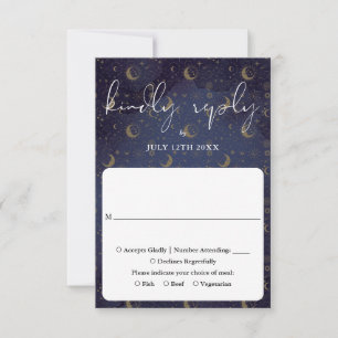Cartão RSVP Casamento Místico Celestial de Roteiro Elegante