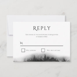 Cartão RSVP Casamento Misty Mountain Black Watercolor
