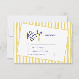 Cartão RSVP Casamento Moderno Amarelo Mão Escrita Pinstripe It