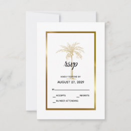 Cartão RSVP Casamento Moderno Árvore de Palma em Ouro Branco E