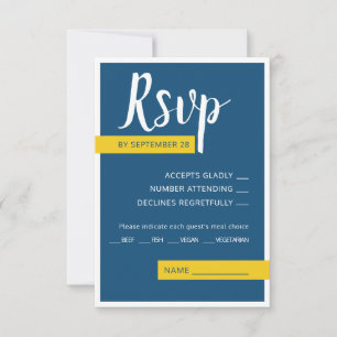 Cartão RSVP Casamento moderno azul e amarelo mínimo